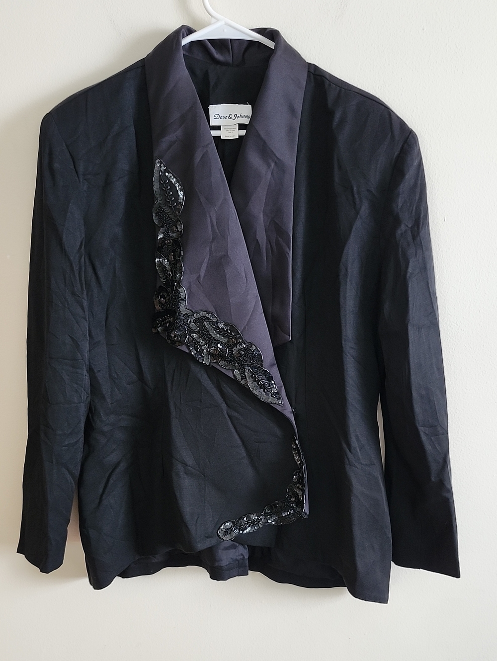 Dave & Johnny Made In Usa Black Beaded Shawl Collar Elevated Blazer